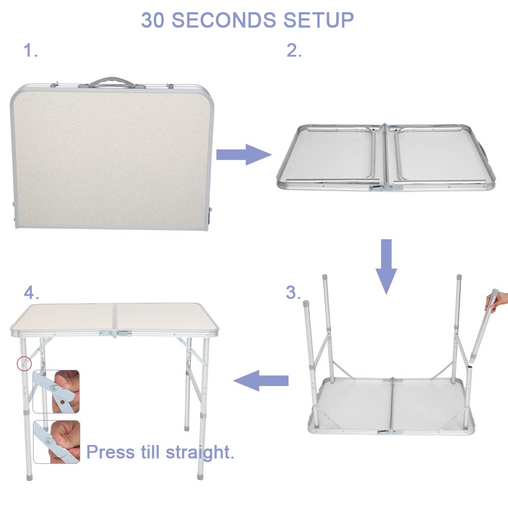 3ft Lightweight Aluminum Folding Picnic Camping Table with Carry Handle X5187