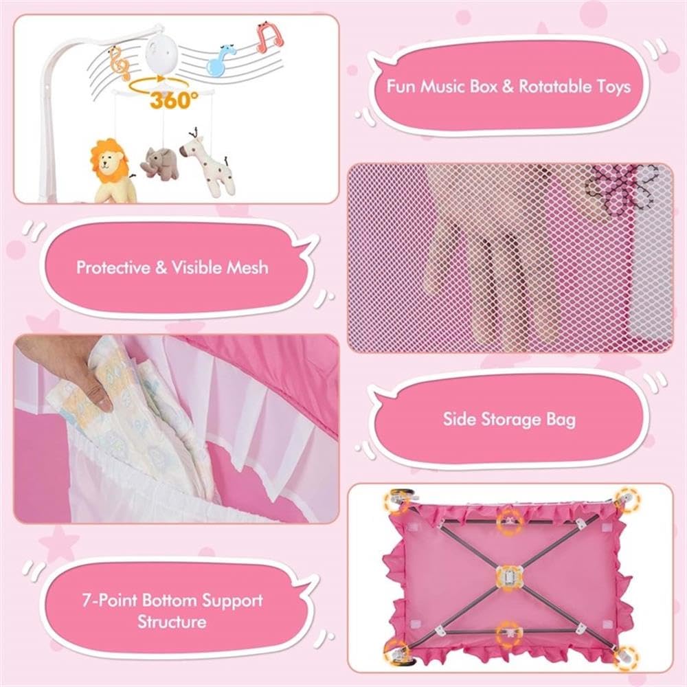 Portable Baby Crib 4-in-1 Pink A538