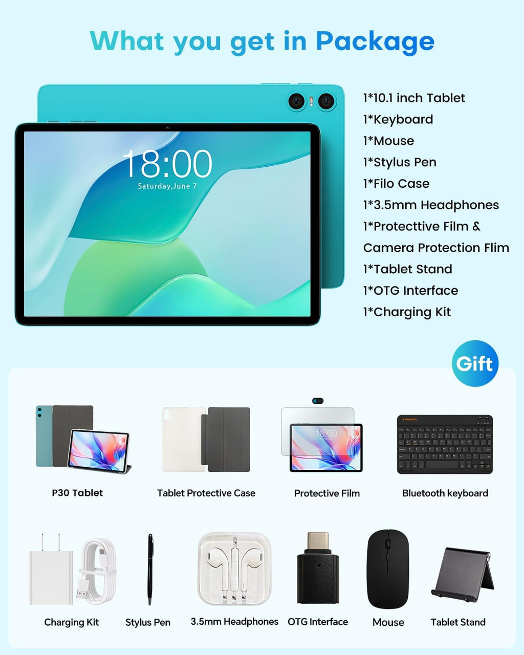 10.1" Android 2-in-1 Tablet Bundle with Keyboard Mouse Case A370
