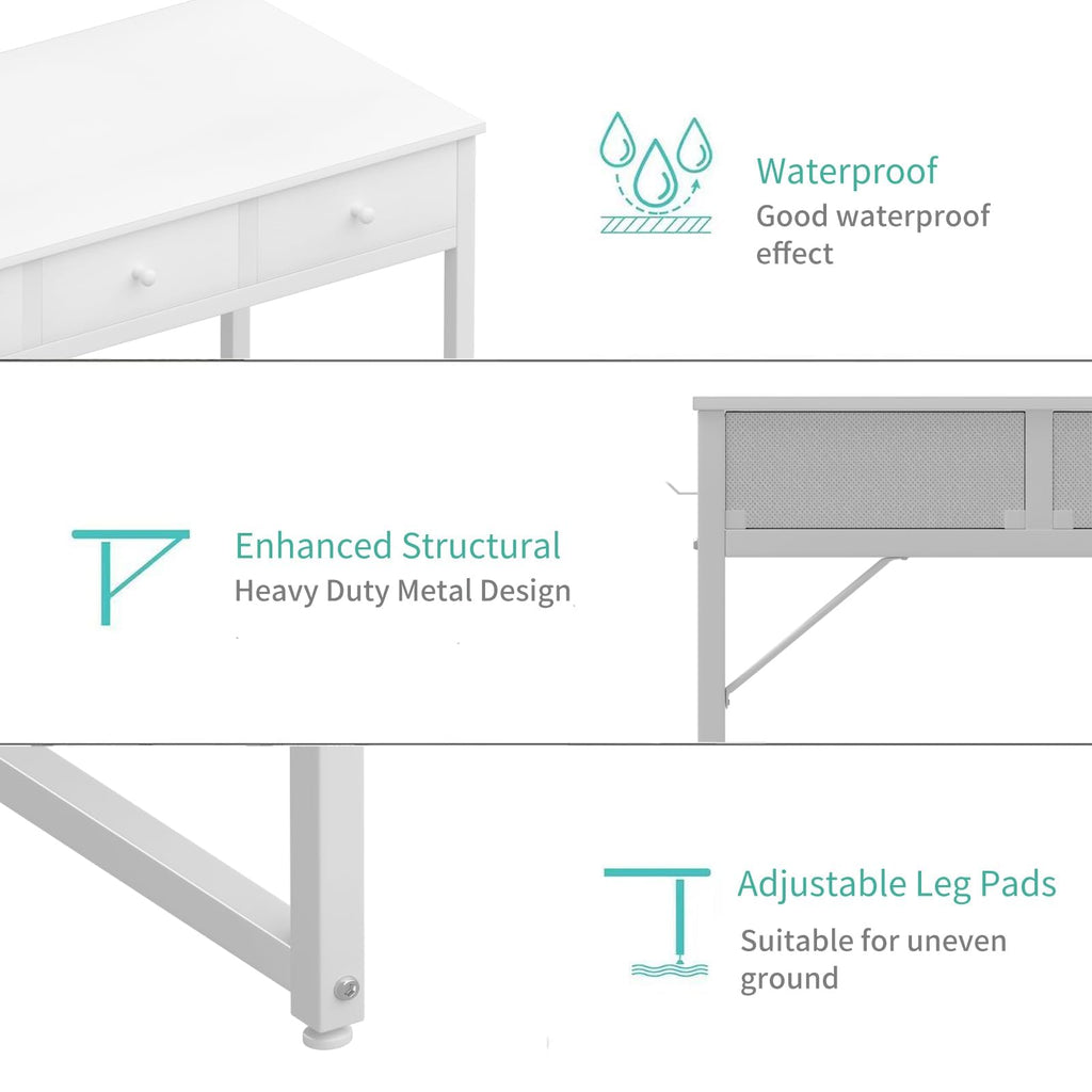 White 40 Inch Computer Desk with Drawers W6692
