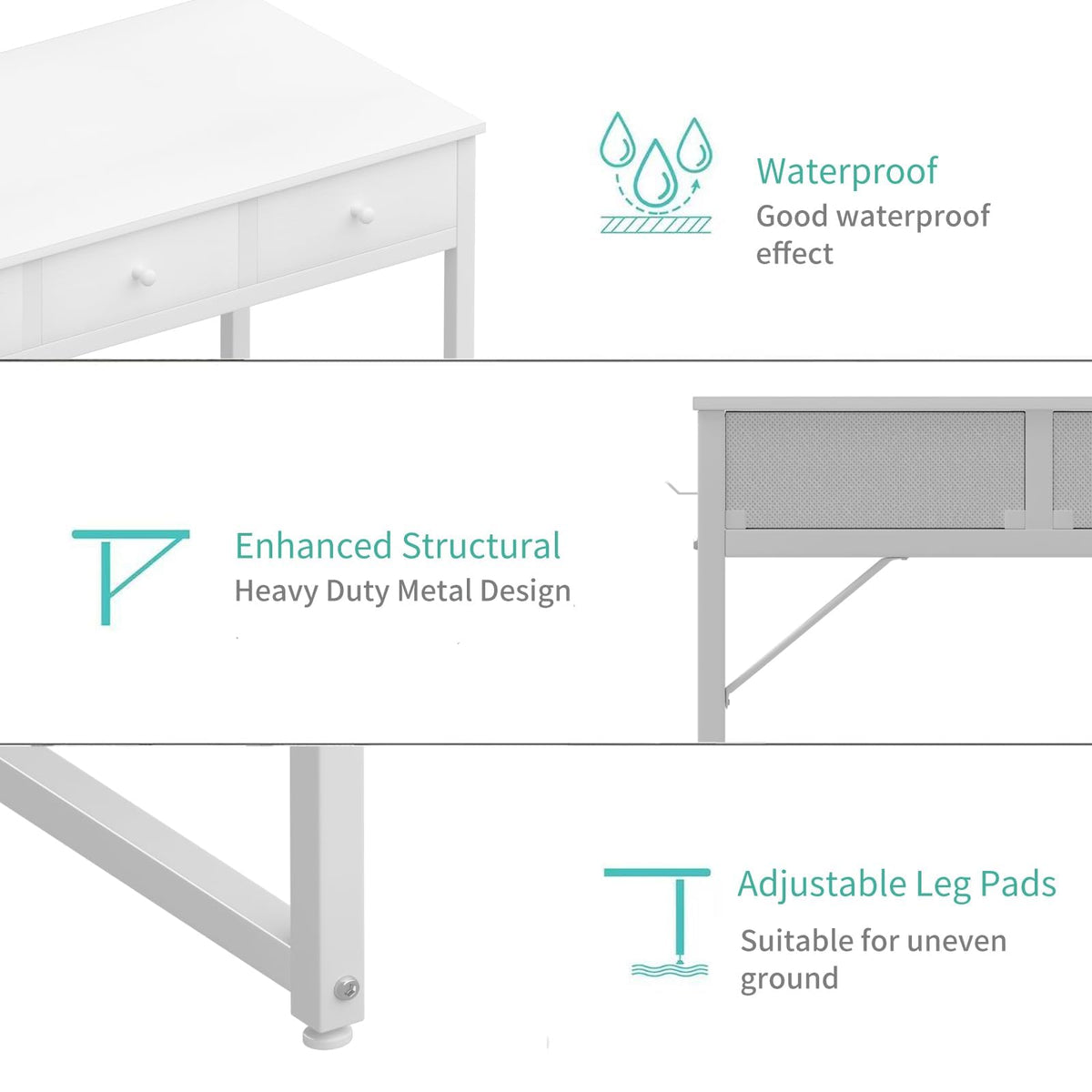 White 40 Inch Computer Desk with Drawers W6692