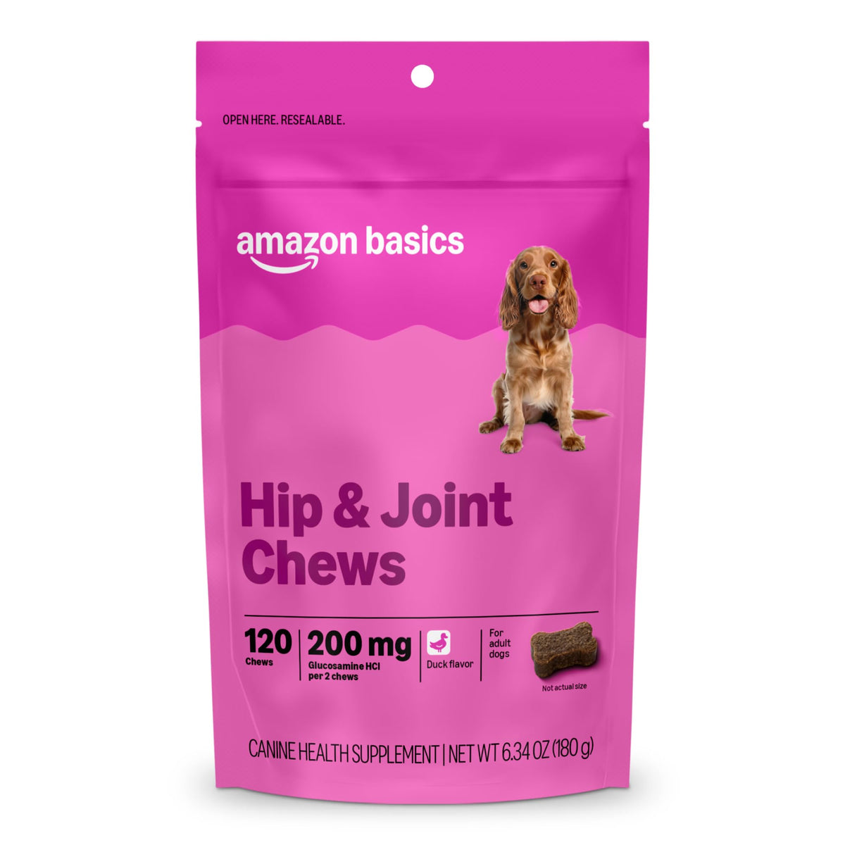 Dog Hip & Joint Supplement Chews with Glucosamine, MSM, Vitamin C, Duck Flavored, 120 Count C472