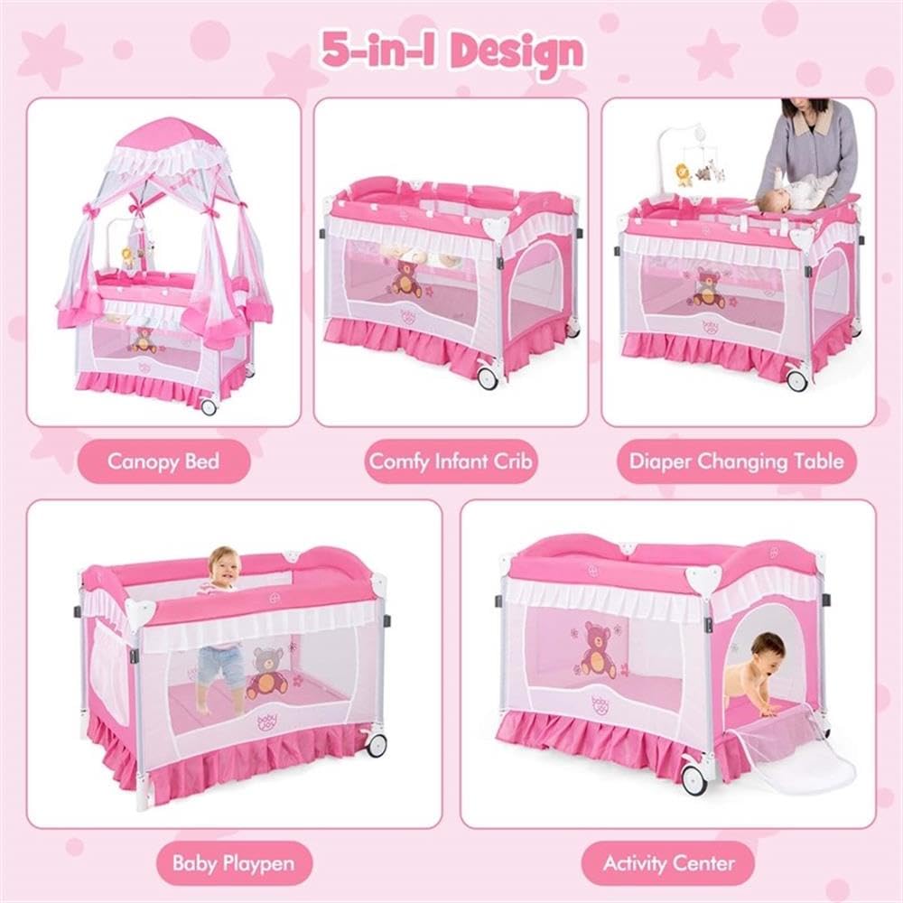 Portable Baby Crib 4-in-1 Pink A538