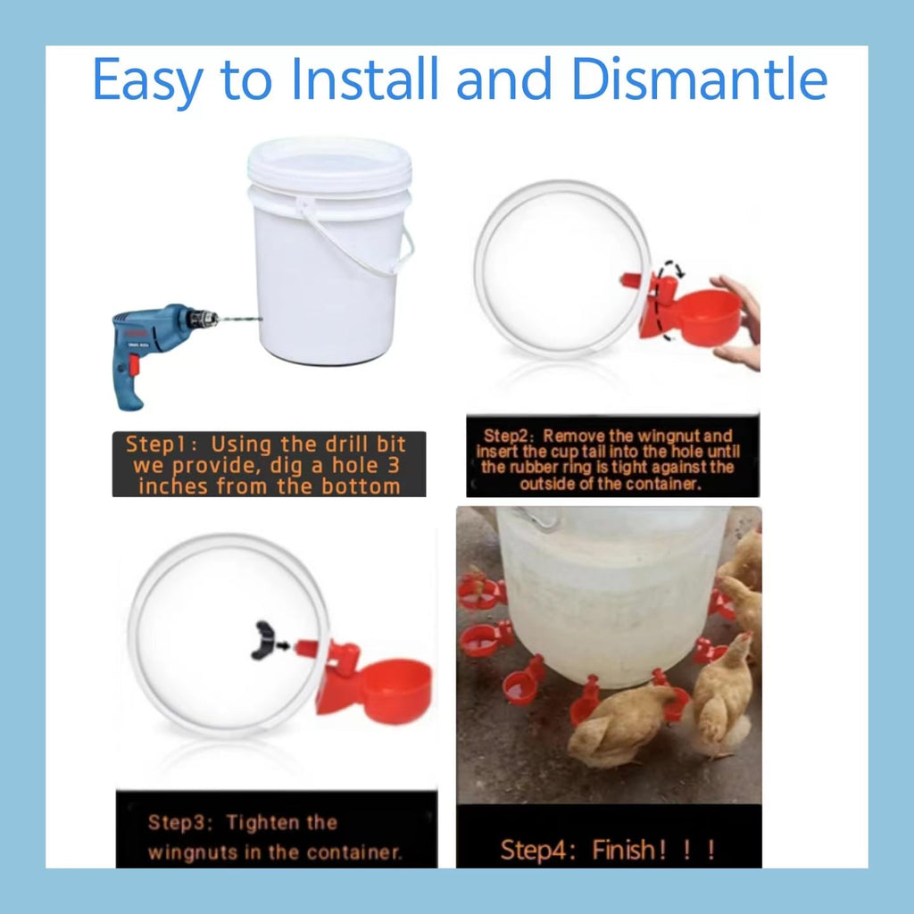 8 Pc Automatic Poultry Waterer Cups with Drill V35473