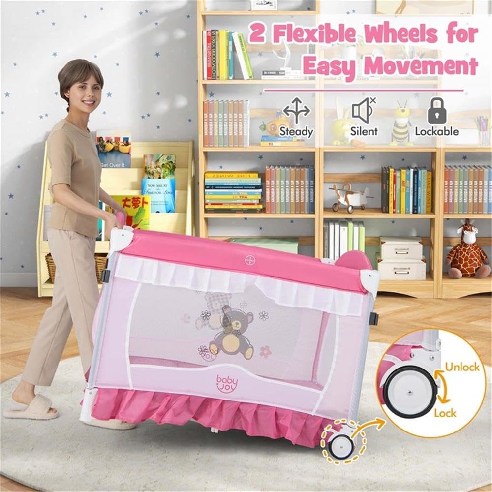 Portable Baby Crib 4-in-1 Pink A538