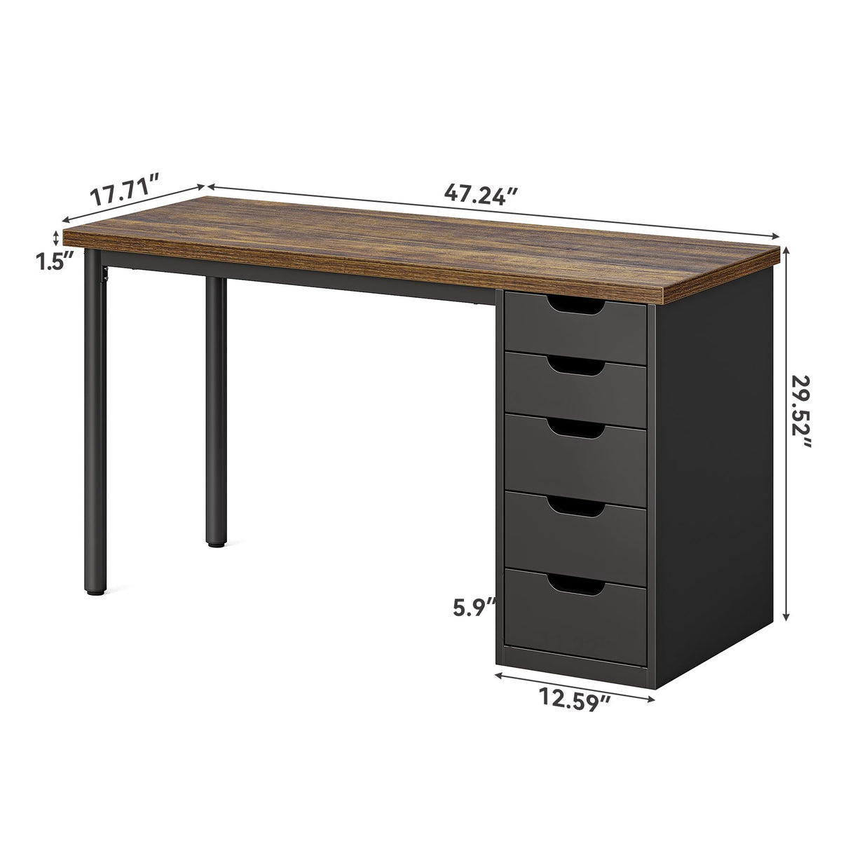 47 Inch Computer Desk with 5 Drawers Metal Frame Y433