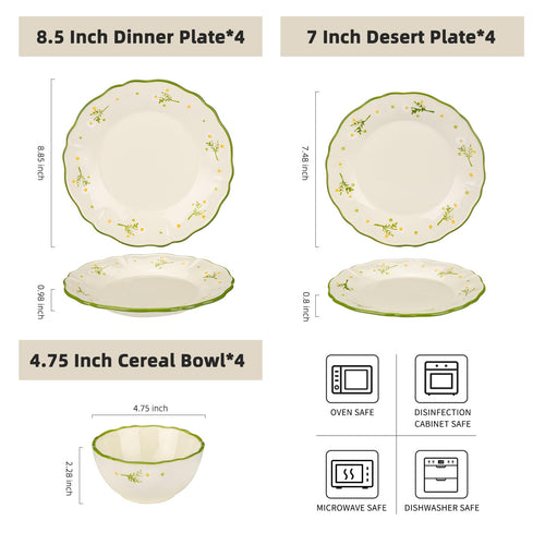 12-Piece Hand-painted Ceramic Dinnerware Set C704414