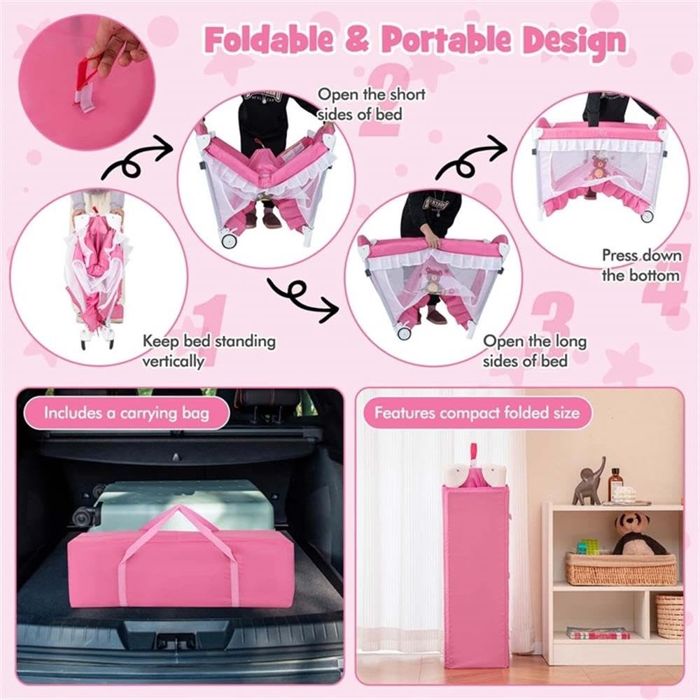 Portable Baby Crib 4-in-1 Pink A538