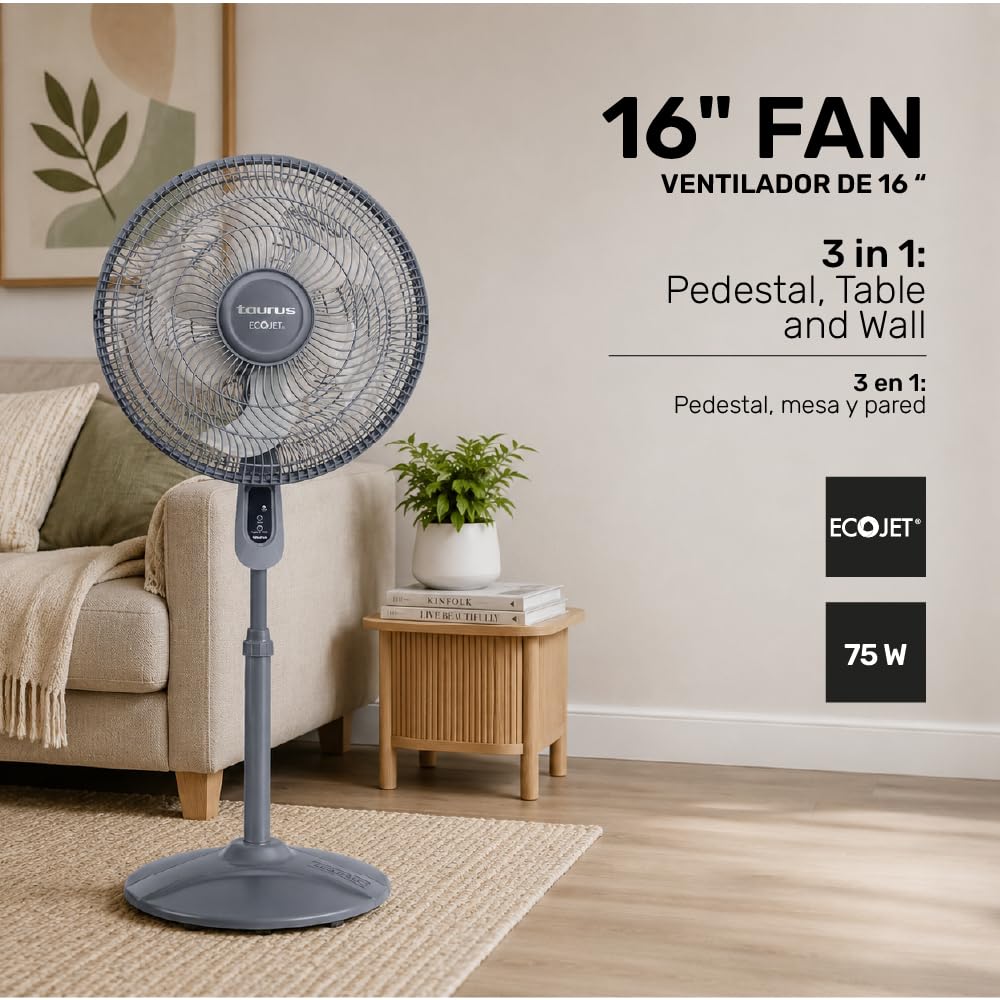 16” Pedestal Fan with Remote, Oscillating Standing Fan A84051