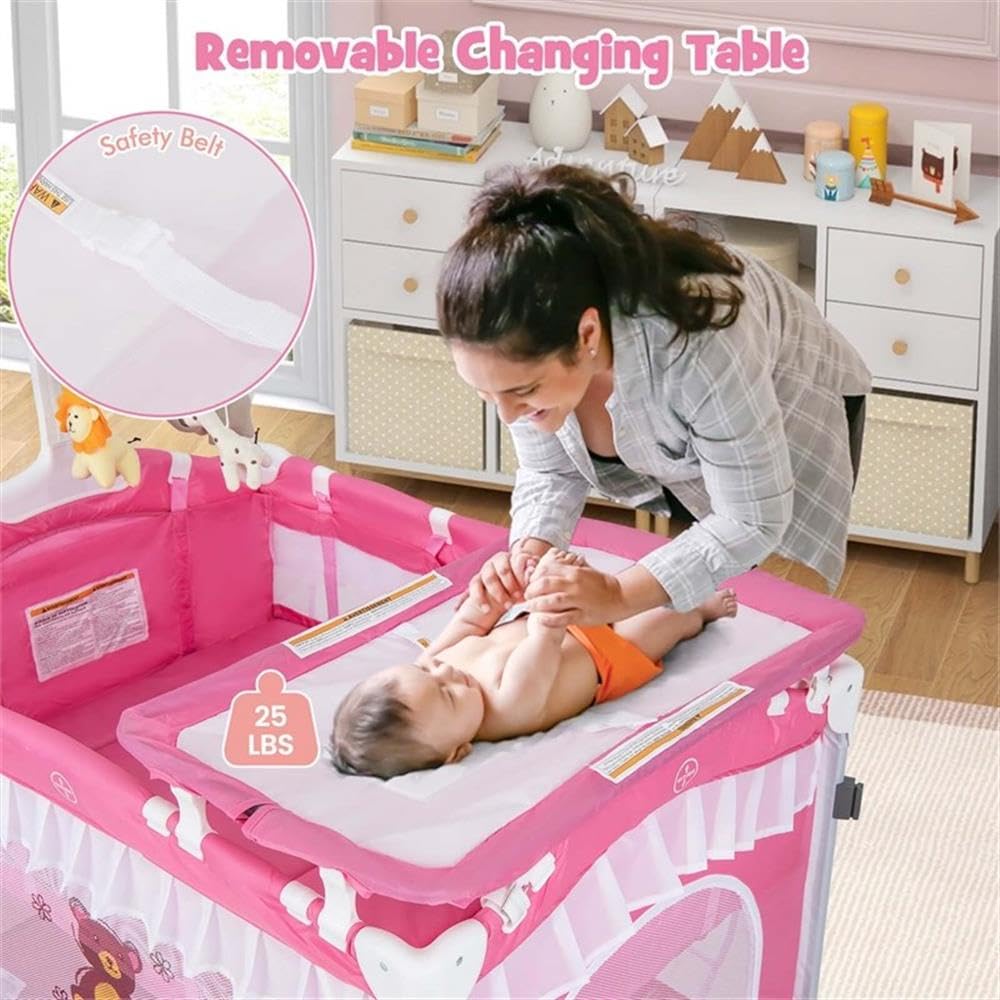 Portable Baby Crib 4-in-1 Pink A538