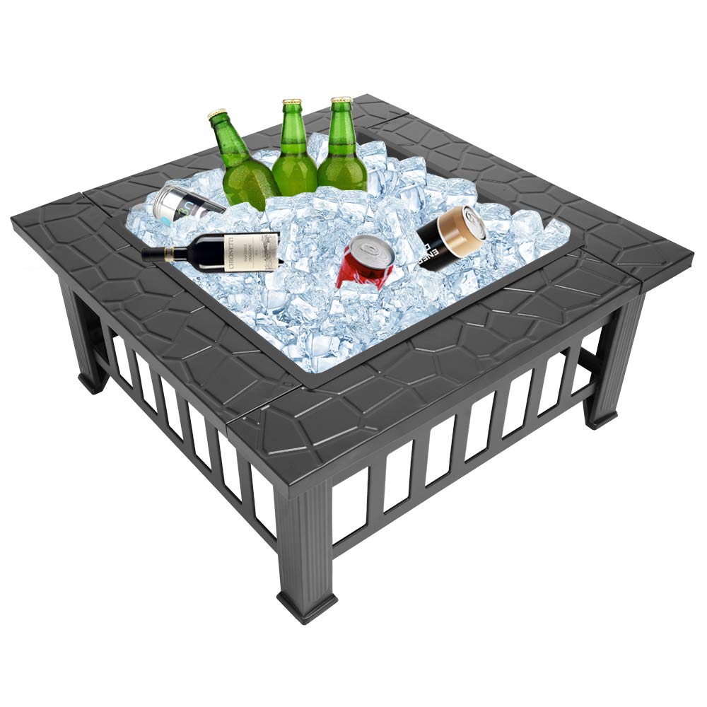 32in Square Metal Wood Burning Fire Pit with Spark Screen J154