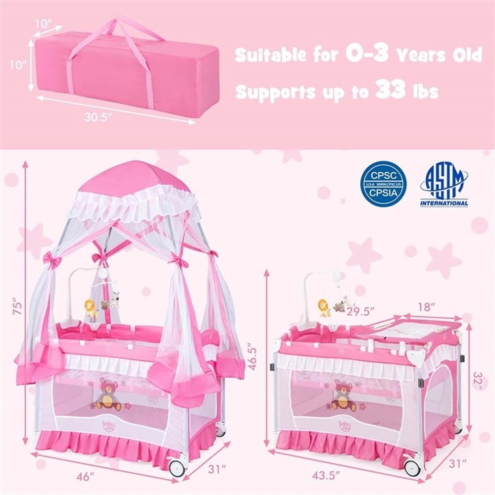 Portable Baby Crib 4-in-1 Pink A538