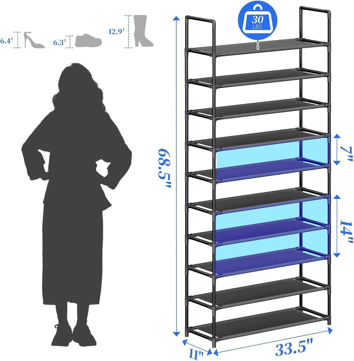 Black 10 Tier Shoe Rack C9062