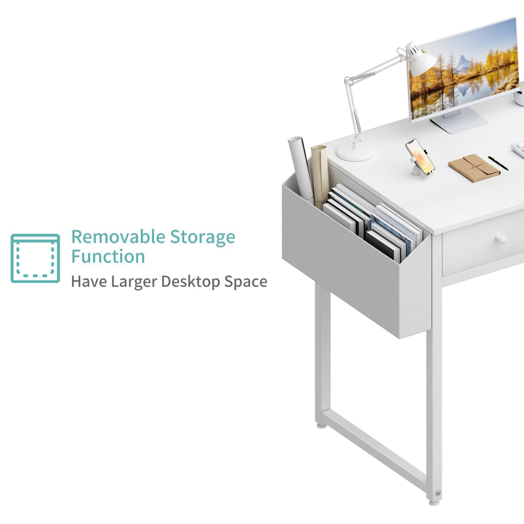 White 40 Inch Computer Desk with Drawers W6692
