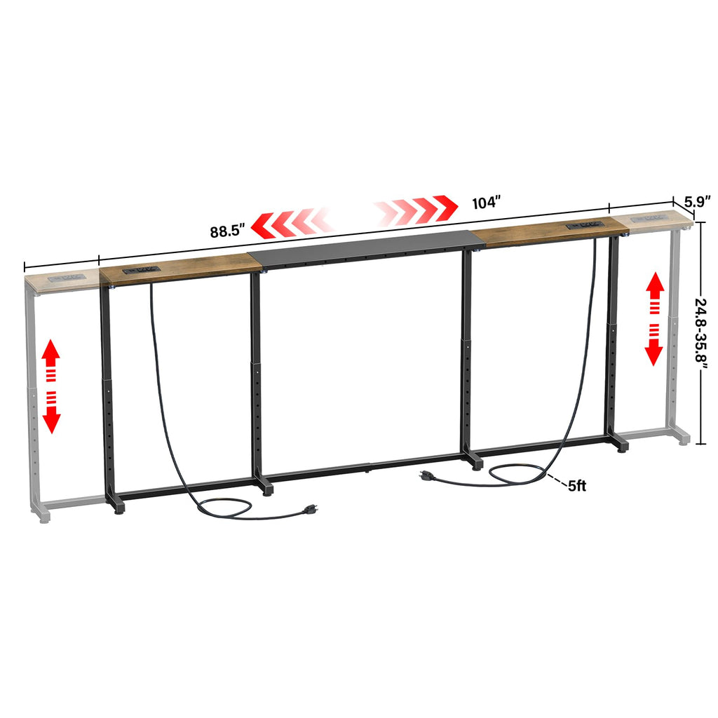 Rustic Brown Narrow Console Table with 2 Power Outlets C118