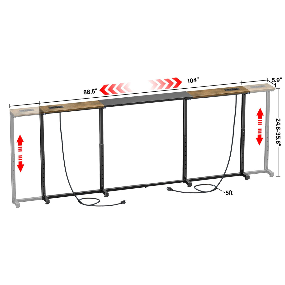 Rustic Brown Narrow Console Table with 2 Power Outlets C118