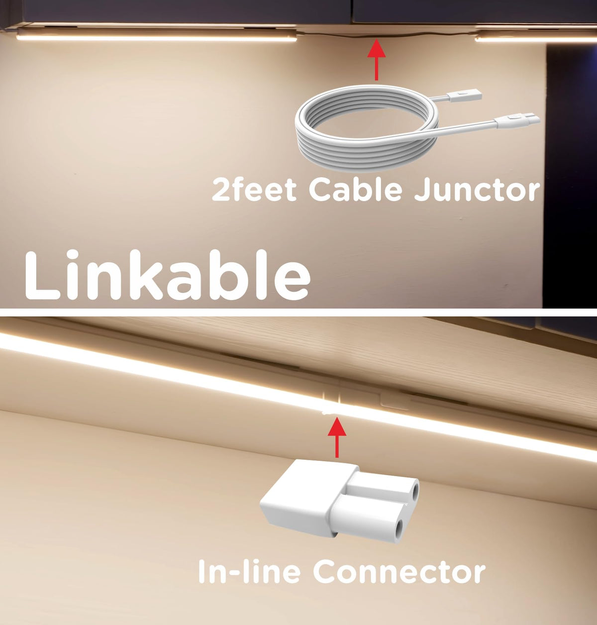 Under Cabinet Lighting Plug in AC120V 3CCT 3000/4000/5000K Linkable Ultra Slim LED Cabinet Light 24inch White 2Pack L331