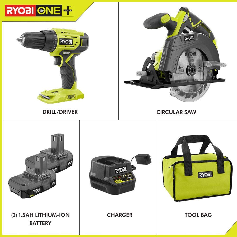 18V Drill and Circular Saw Starter Kit with Two 1.5Ah Batteries and Charger V318