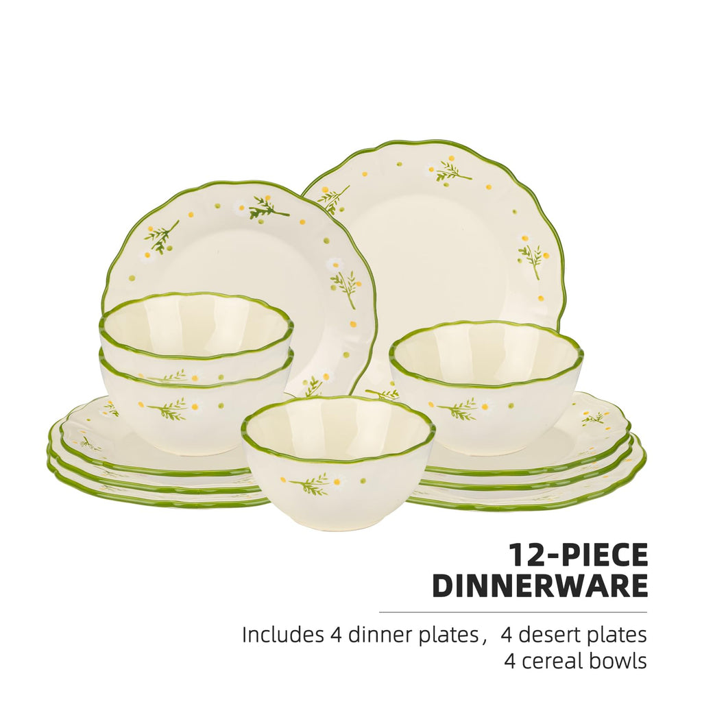 12-Piece Hand-painted Ceramic Dinnerware Set C704414