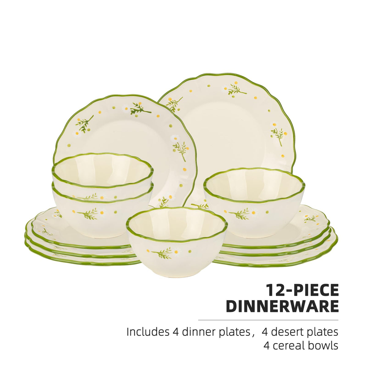 12-Piece Hand-painted Ceramic Dinnerware Set C704414