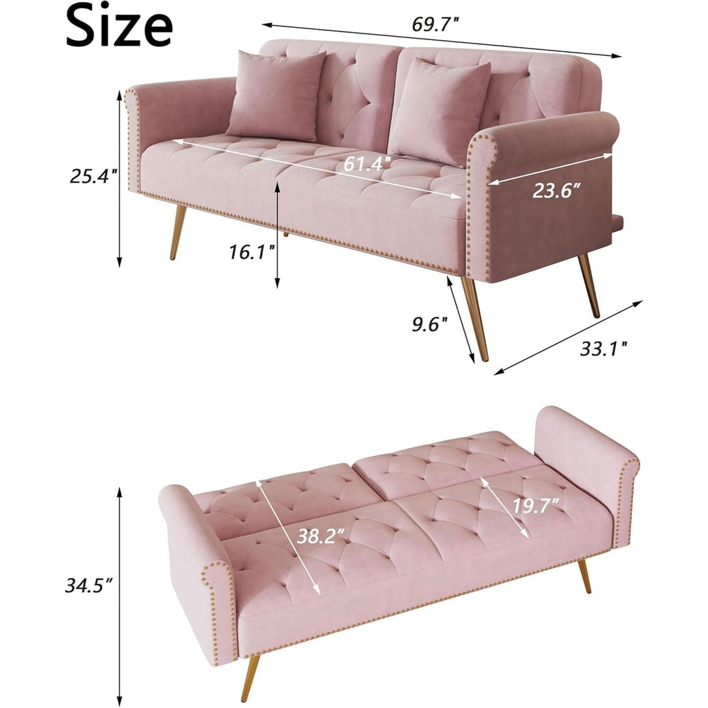 Pink Velvet Futon Sofa Bed F5552