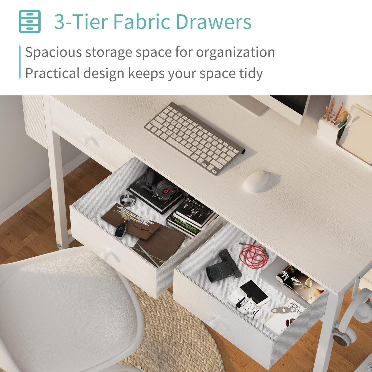 White 40 Inch Computer Desk with Drawers W6692