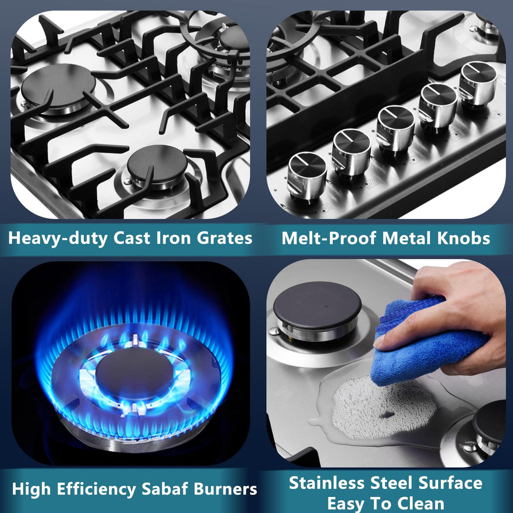 30 Inch 5 Burners Stainless Steel Gas Cooktop C717