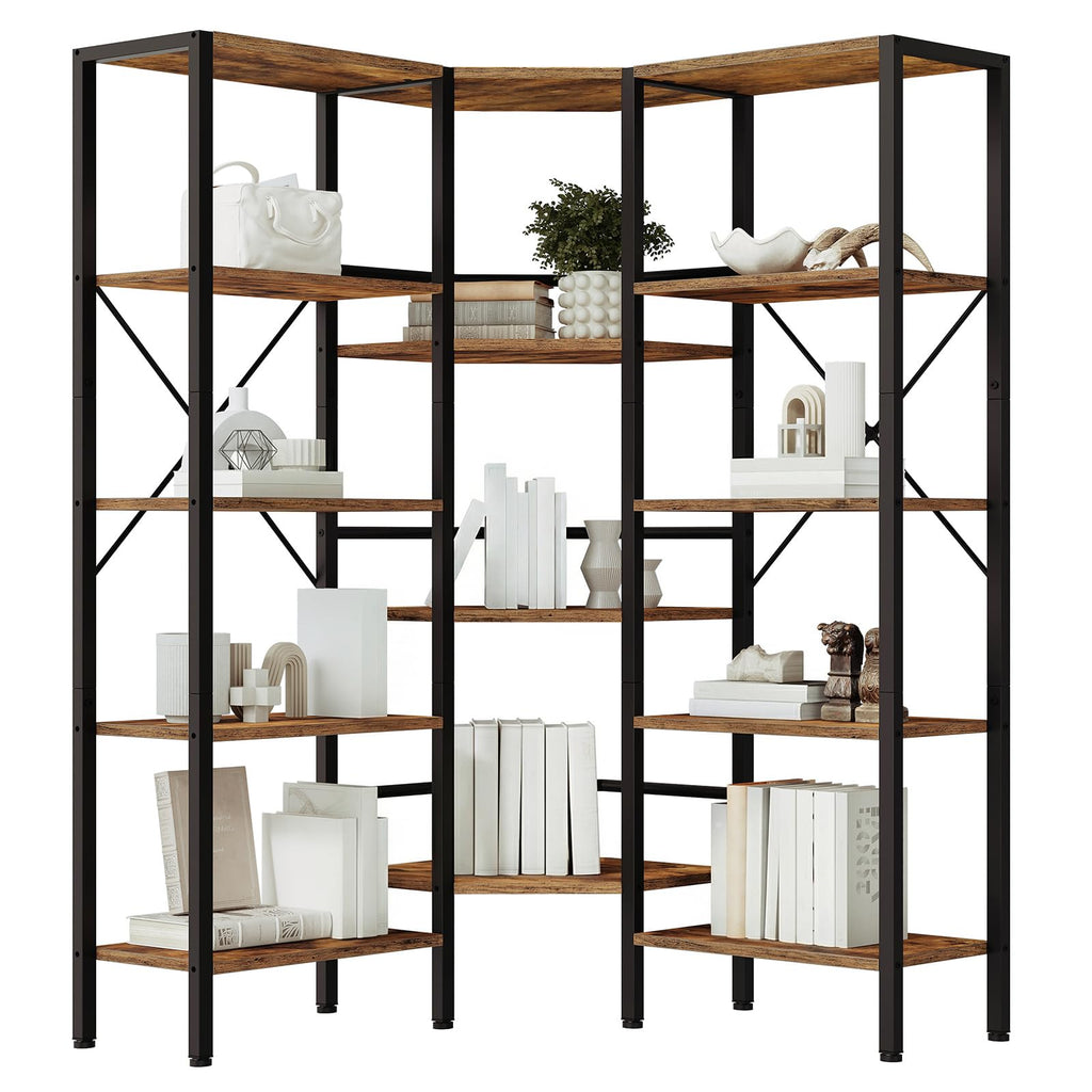 Industrial 5-Tier L-Shaped Corner Bookshelf K8350