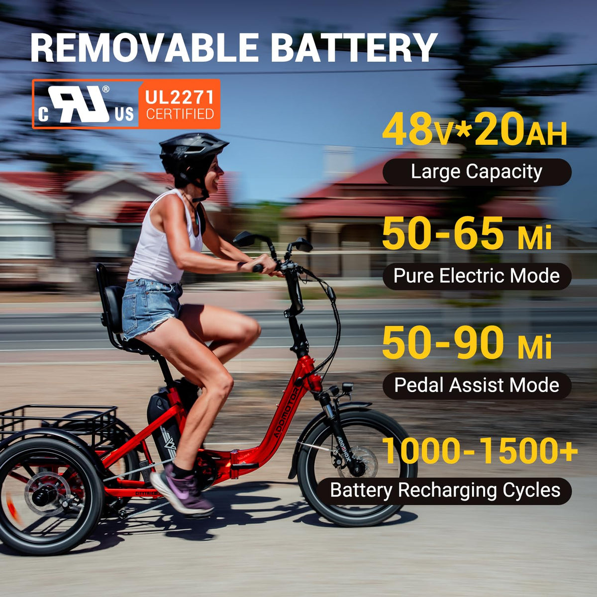 Folding Electric Tricycle 750W 48V 20Ah UL2849 K94077