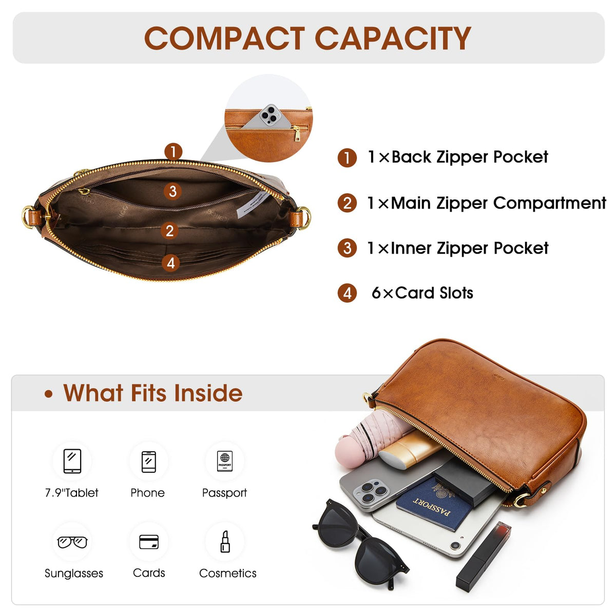 Leather Crossbody Bags with 2 Straps D9464