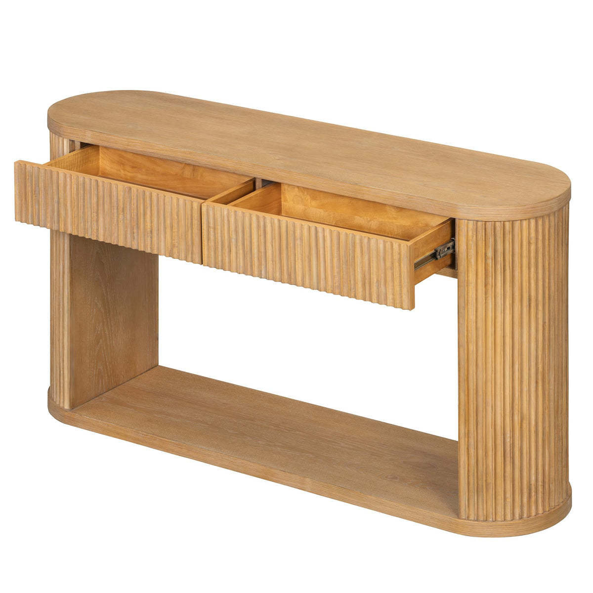 Fluted Console Table 2 Drawers Wood Natural G415