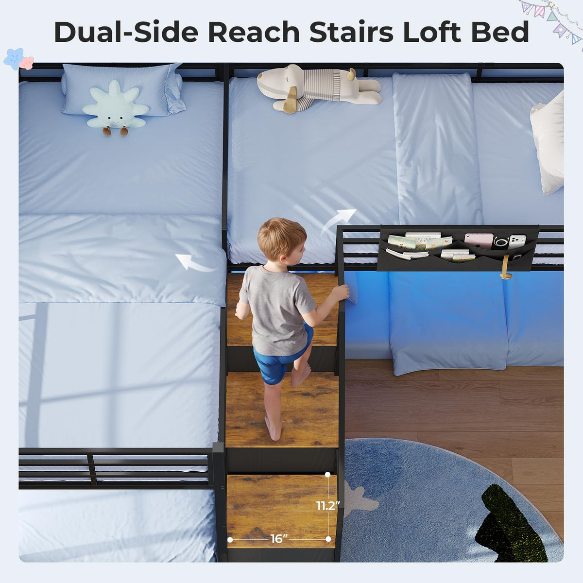 Twin Size L-Shaped Triple Bunk Beds with Staircase & 6 Storage Drawers I26957