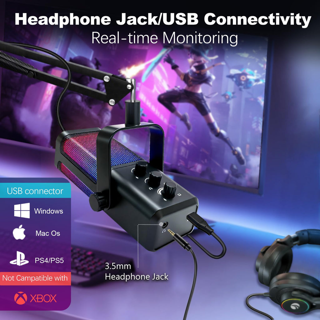 Black USB Condenser Microphone with Boom Arm F619