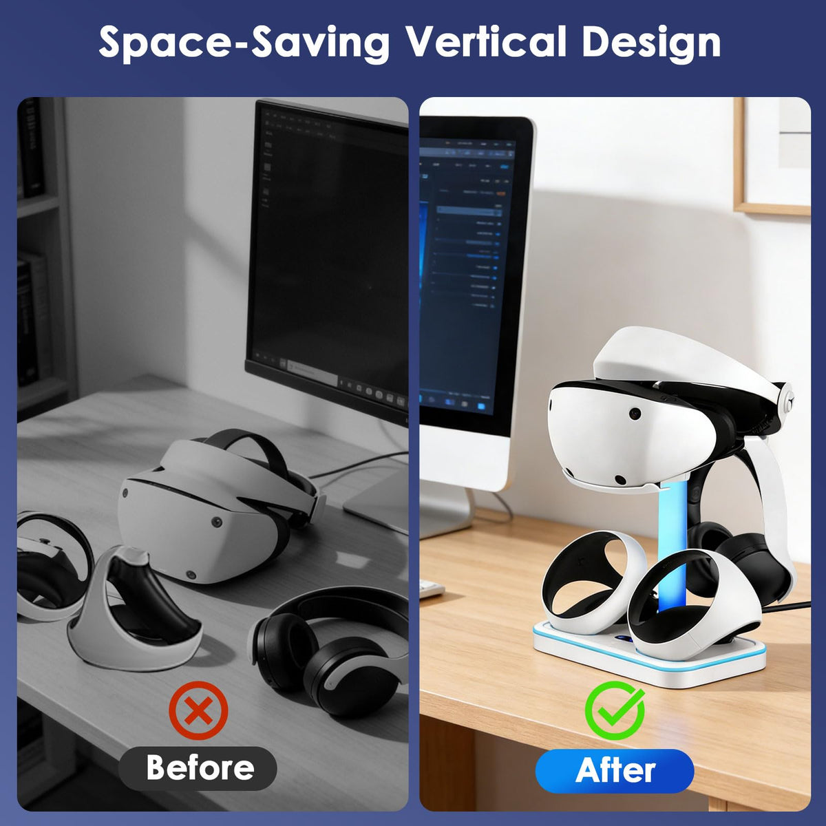 Charging Stand for PlayStation VR2 with Controller Charging Dock and Type-C Cable T5912