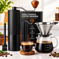 Manual Coffee Grinder with Strainer & Brush, Adjustable Stainless Steel Burr, 30g Hand Crank Coffee Mill, Aluminum Body & Walnut Handle Q318607