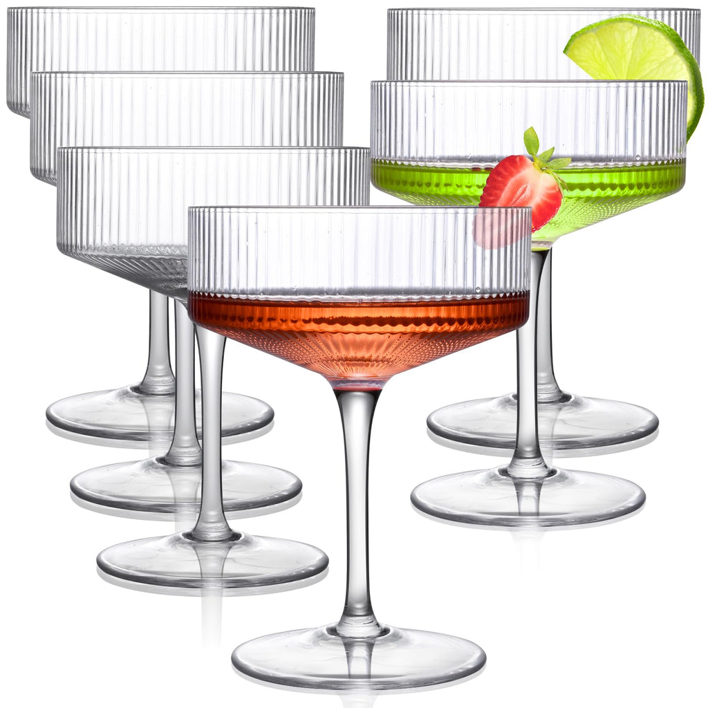 Ribbed Coupe Glasses Set of 6 Crystal Handmade 10Oz M71956