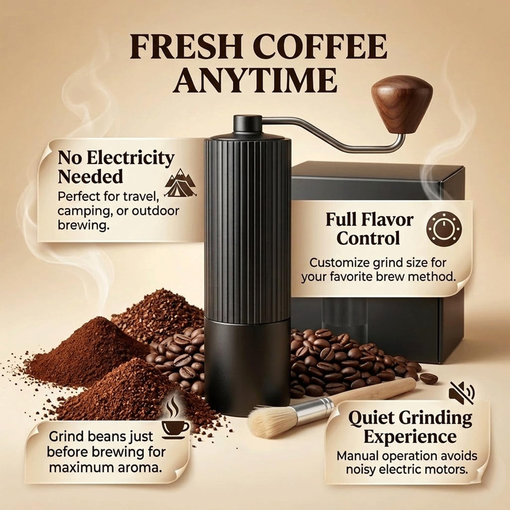 Manual Coffee Grinder with Strainer & Brush, Adjustable Stainless Steel Burr, 30g Hand Crank Coffee Mill, Aluminum Body & Walnut Handle Q318607