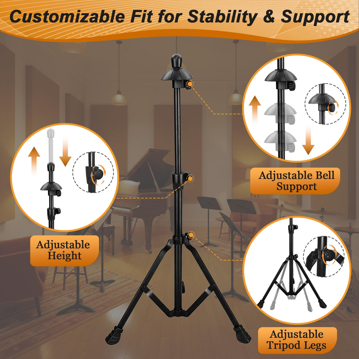 Adjustable Height Retractable Trombone Stand U711