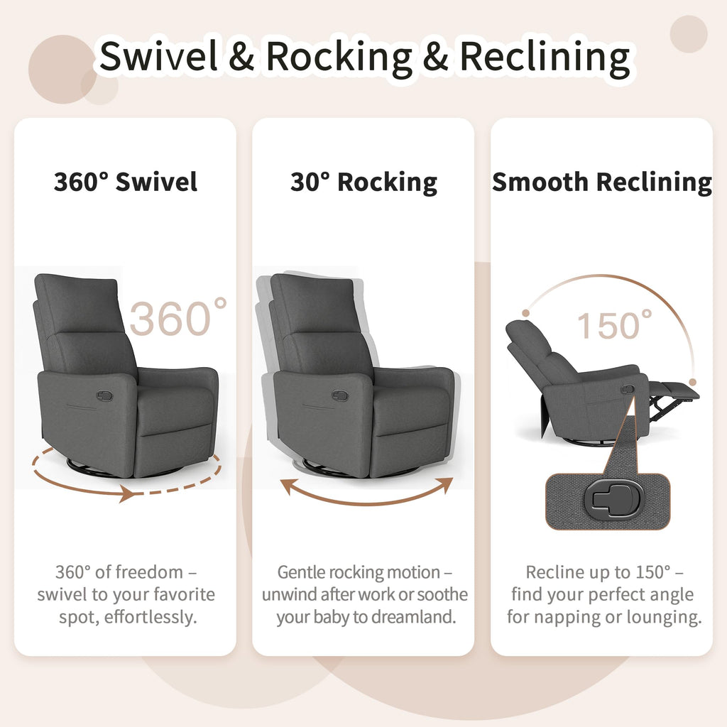 Dark Gray Swivel Rocker Recliner Chair I53672