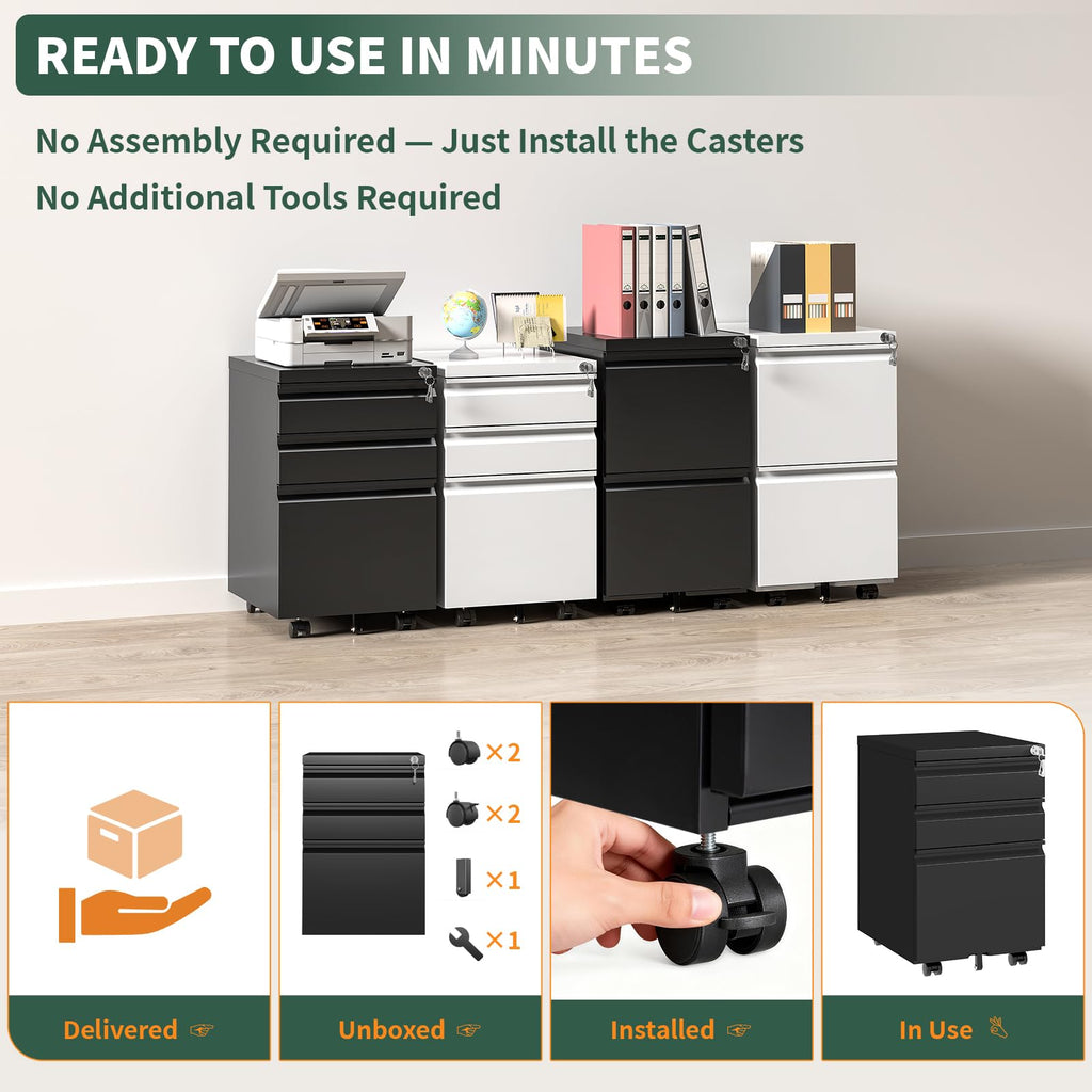 3 Drawer Black Steel File Cabinet with Lock M841