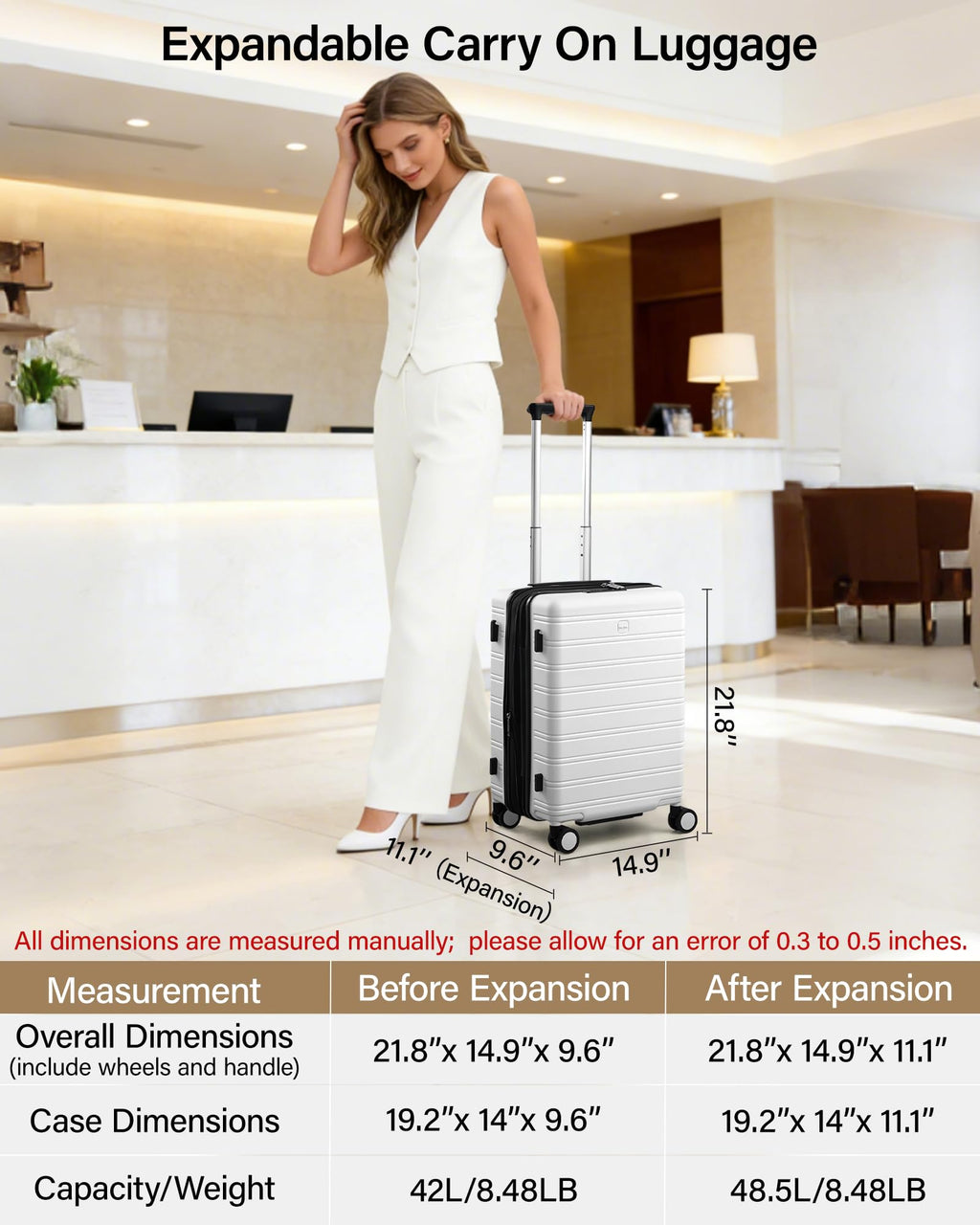 20-Inch Hardside Expandable Carry-On Luggage Suitcase, White S95880