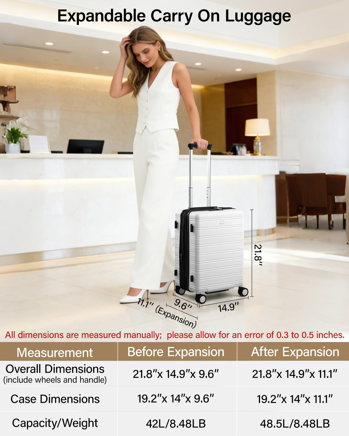 20-Inch Hardside Expandable Carry-On Luggage Suitcase, White S95880