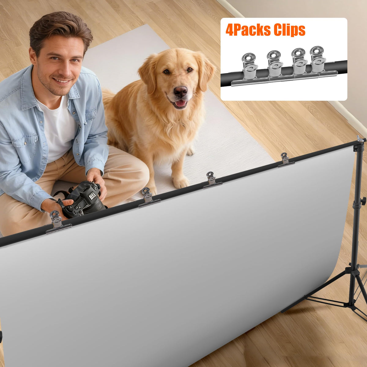 6.5x10FT Portable Backdrop Stand Kit with 4 Steel Clamps Carrying Bag C306389