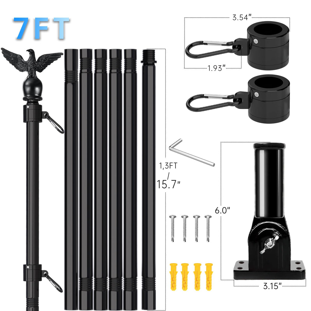 7FT Stainless Steel Flag Pole Kit with Solar Light and Adjustable Bracket T231