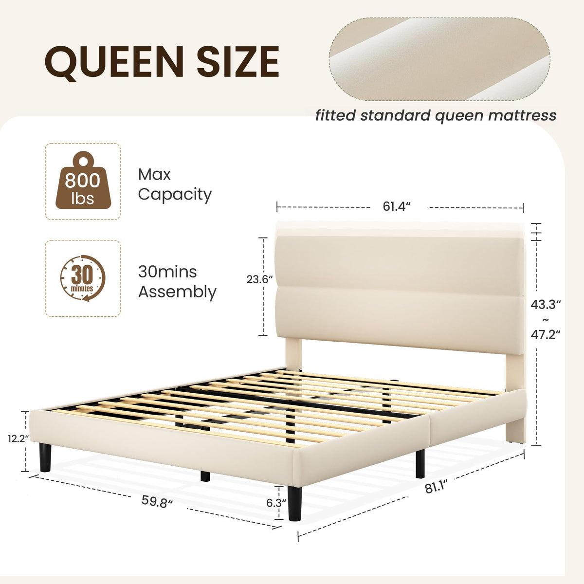 Queen Size Velvet Upholstered Platform Bed Frame A99749
