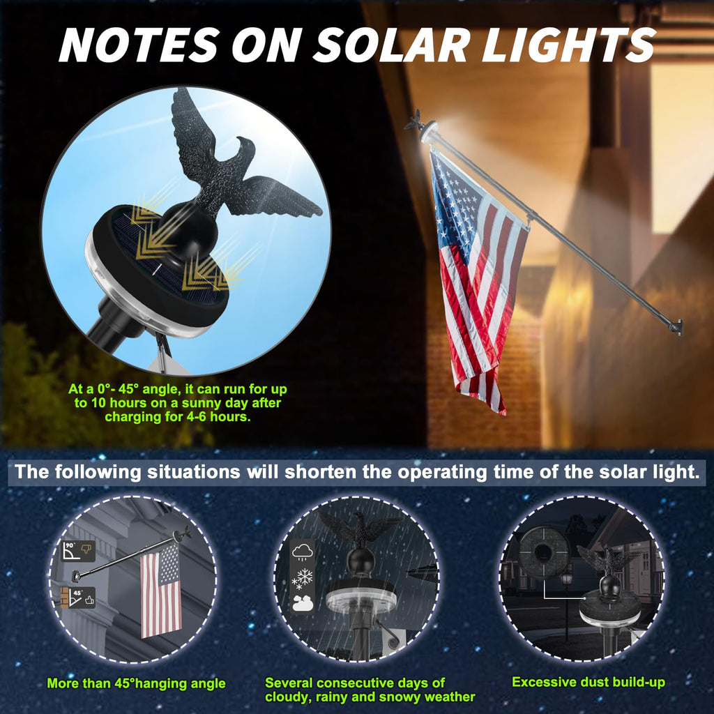7FT Stainless Steel Flag Pole Kit with Solar Light and Adjustable Bracket T231