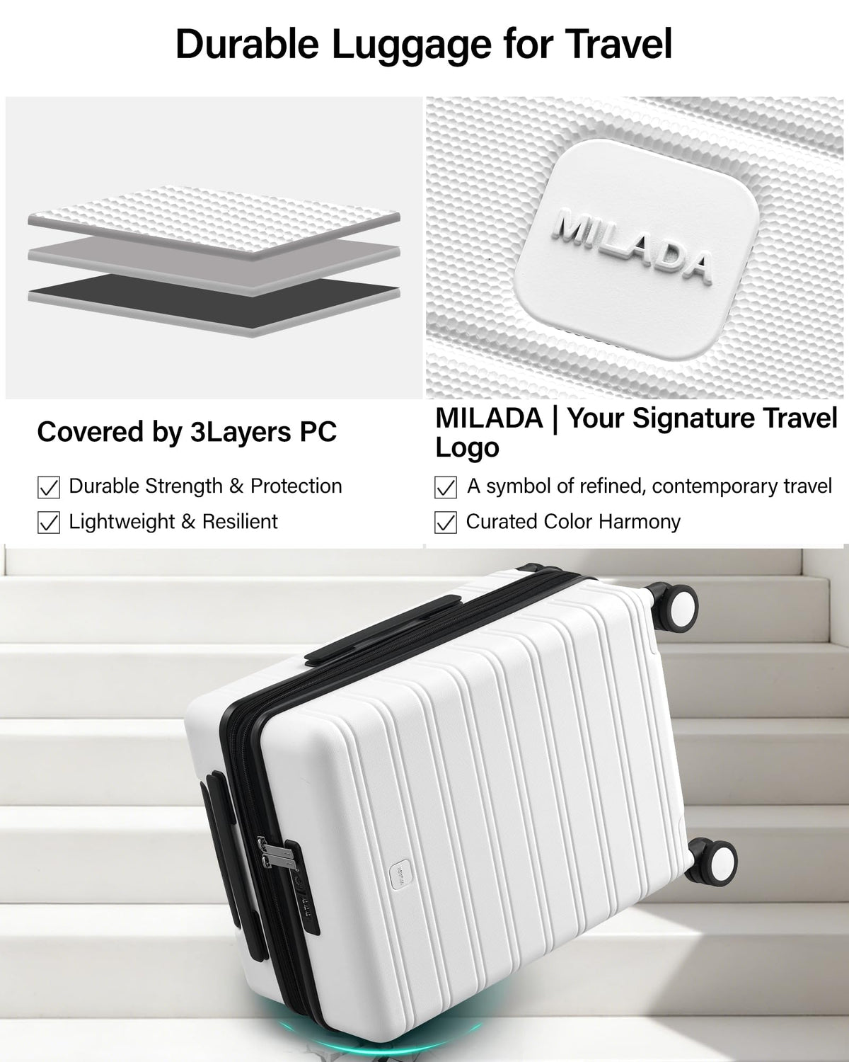 20-Inch Hardside Expandable Carry-On Luggage Suitcase, White S95880
