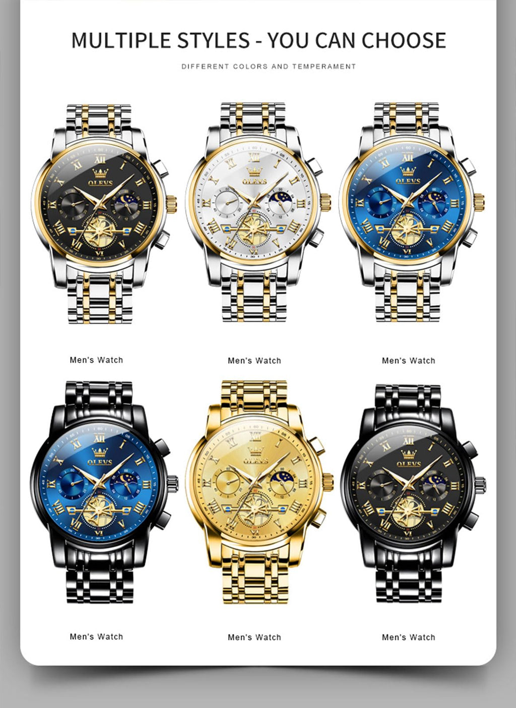 Waterproof Stainless Steel Multifunction Mens Watch L6133
