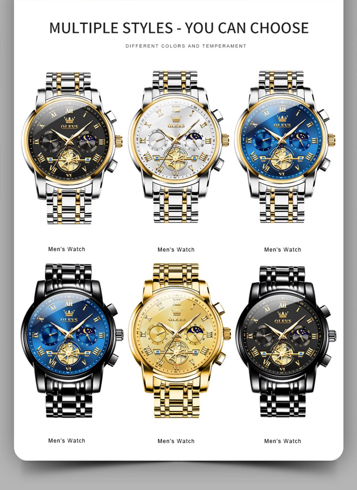 Waterproof Stainless Steel Multifunction Mens Watch L6133