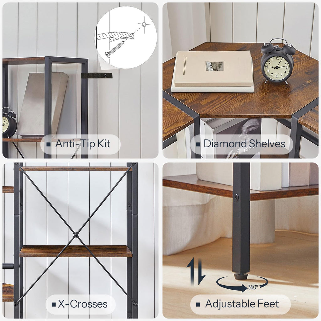 Industrial 5-Tier L-Shaped Corner Bookshelf K8350